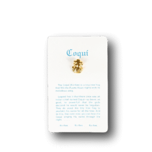 pin coqui dorado con tarjeta